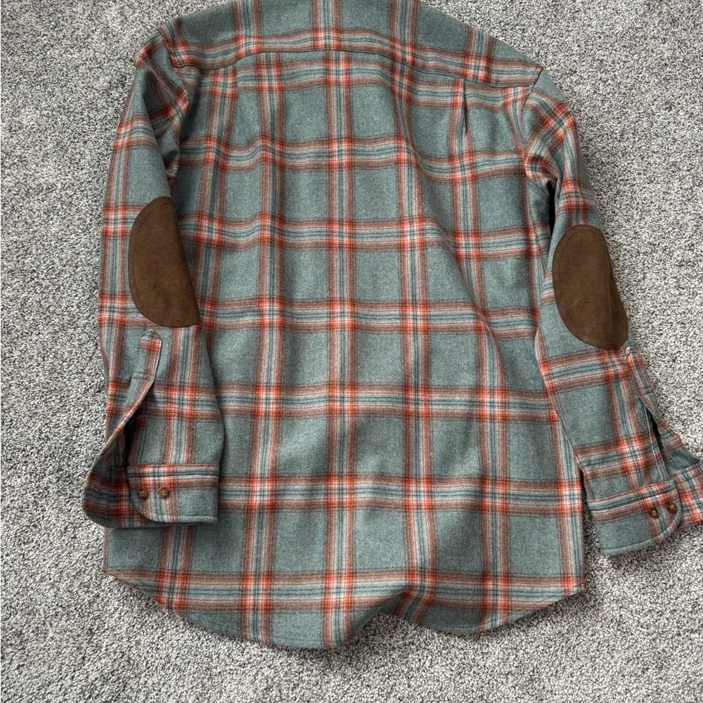 Pendleton Trail Gray and Brown Plaid Shirt with Elbow Patches men’s medium - Picture 3 of 3